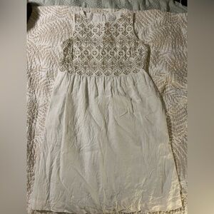 J Jill Linen Embroidered Cream Sleeveless Dress
